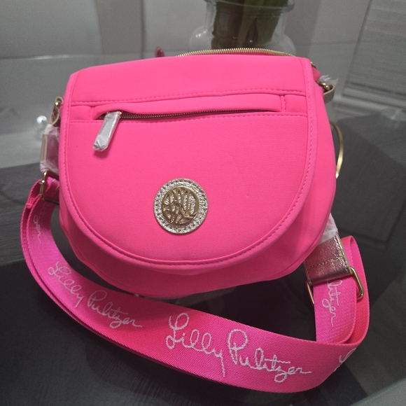 New LILLY PULITZER GIAVANNA AURA PINK NEOPRENE CROSSBODY BAG PURSE - Picture 7 of 11